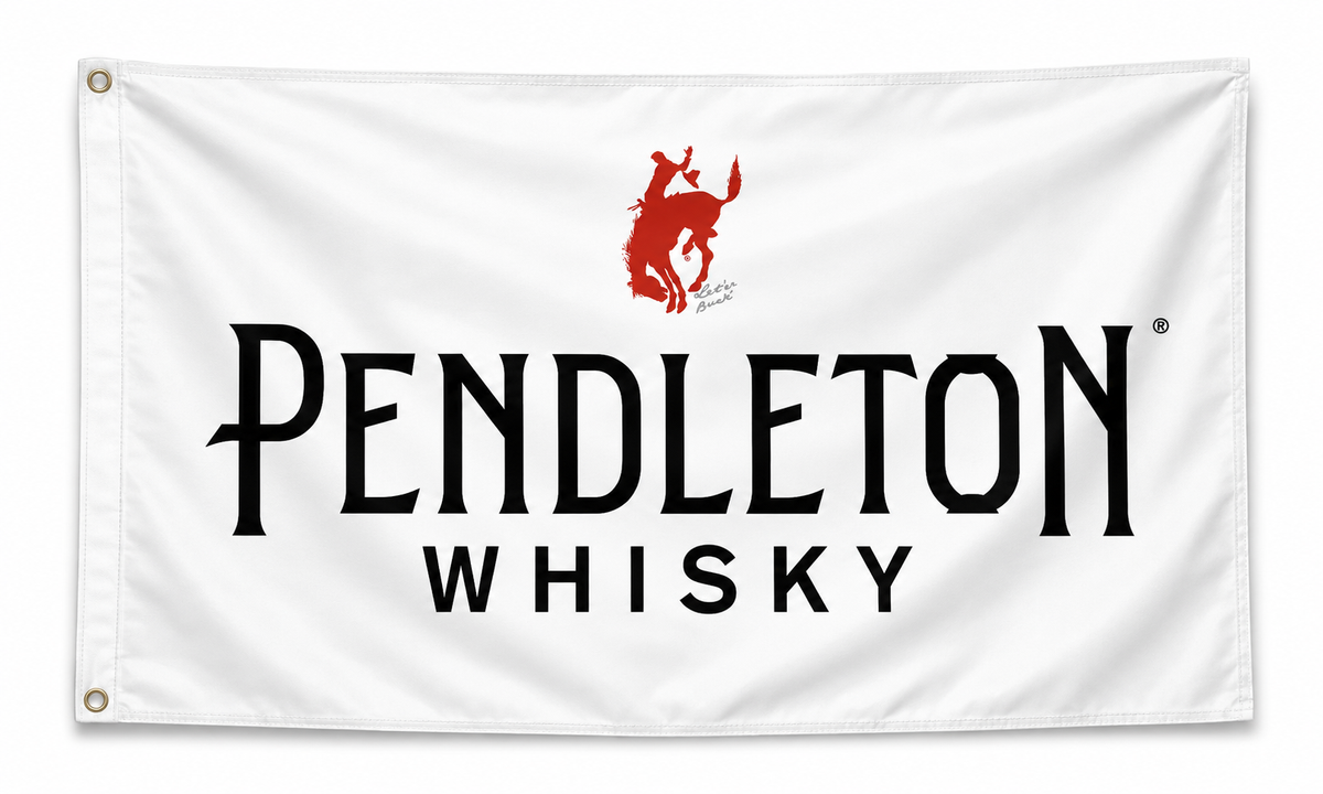 Pendleton Whisky Flag 3x5 Ft – Western Cowboy Whiskey Banner for Garage, Bar & Man Cave