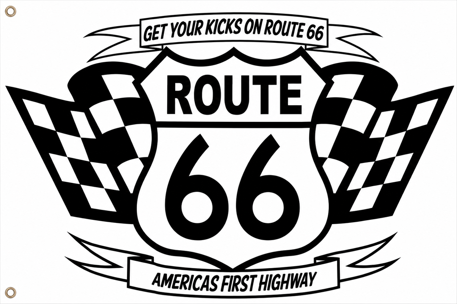 Route 66 Racing Flag 3x5 – Get Your Kicks on Route 66 Checkered Flag Banner
