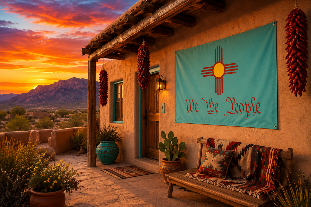 New Mexico We The People Flag 3x5 – Turquoise Zia Patriotic Banner