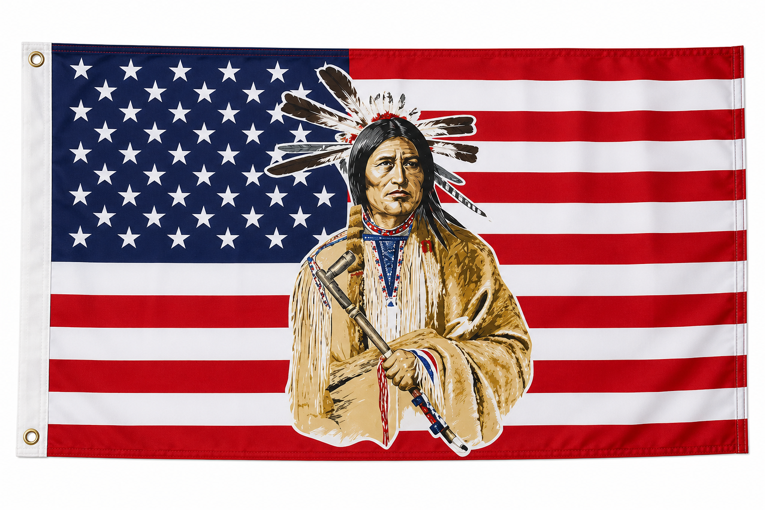 Native American Peace Pipe USA Flag 3x5 | Patriotic Heritage Flag