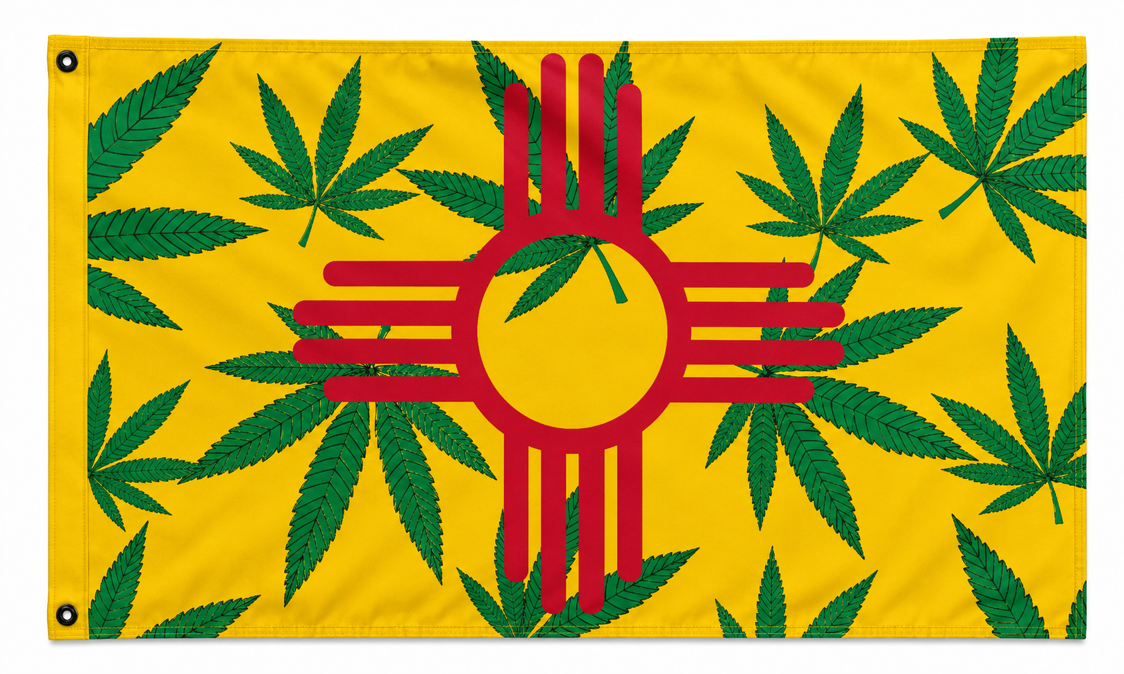 New Mexico Cannabis Zia Flag 3x5 – Marijuana Leaf State Pride Banner