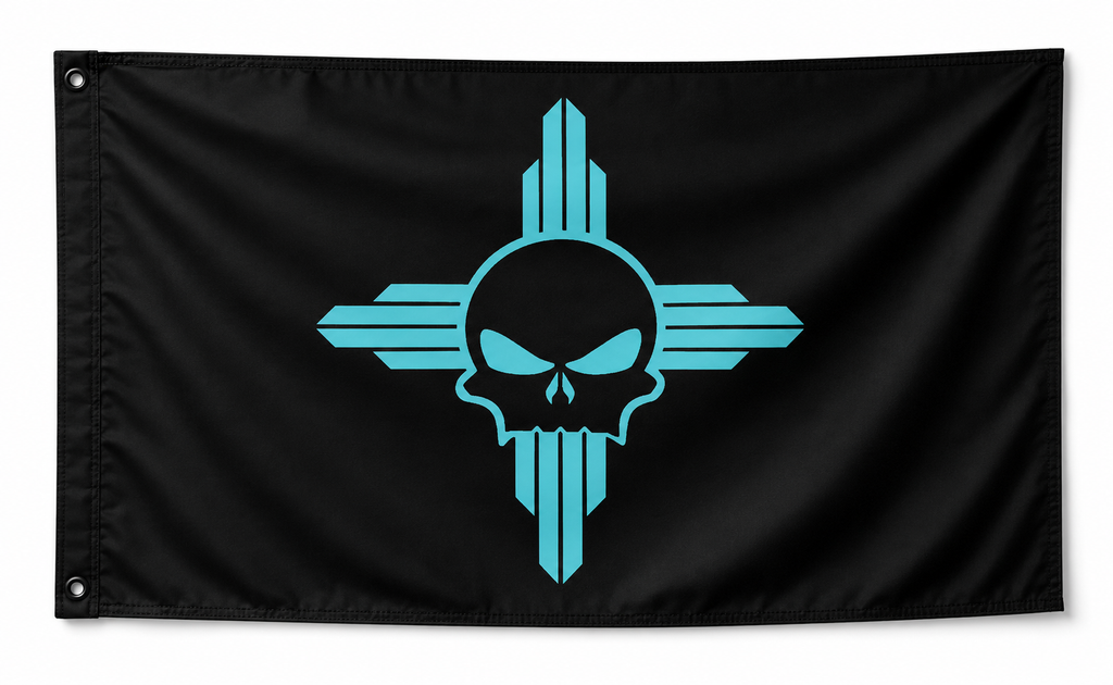 Kick-Ass Flags Original Logo Flag – Turquoise Zia Skull
