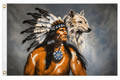 Native American Warrior with Wolf 3x5 Flag
