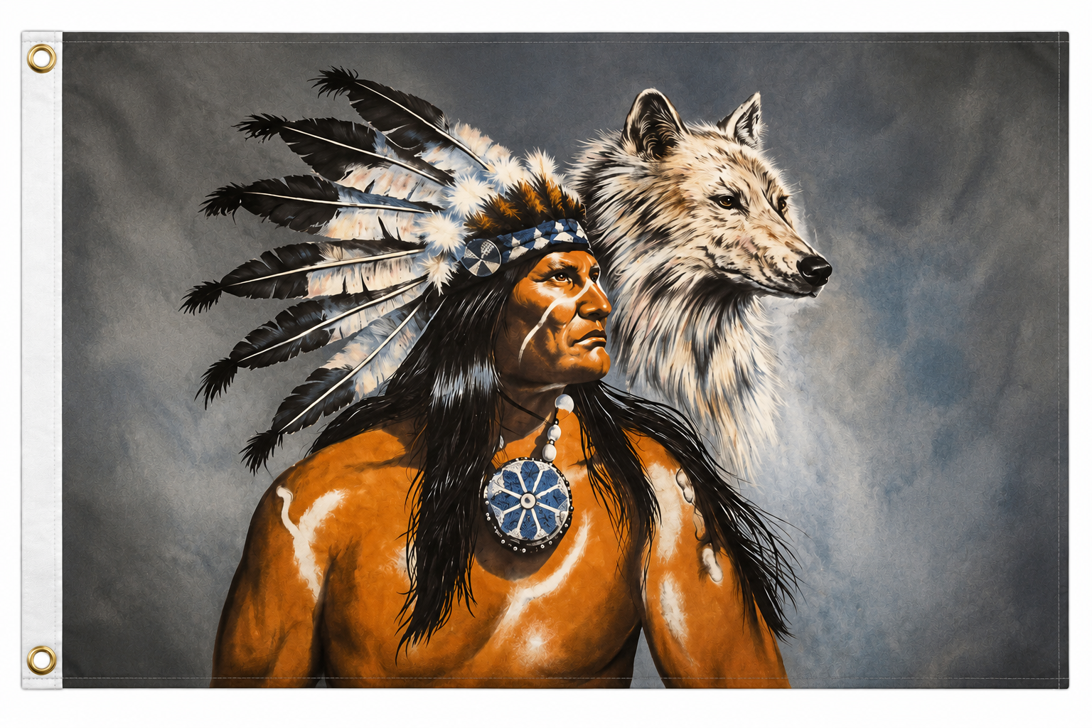 Native American Warrior with Wolf 3x5 Flag